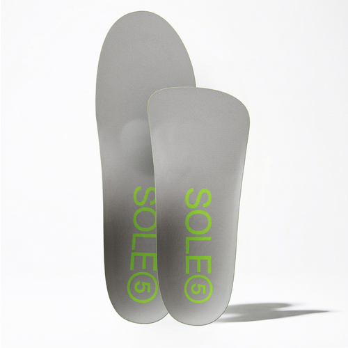 SOLE5 Orthotic Insole bundle displaying the front of the full length and half length orthotic insoles, highlighting the SOLE5 logo on the front of both.