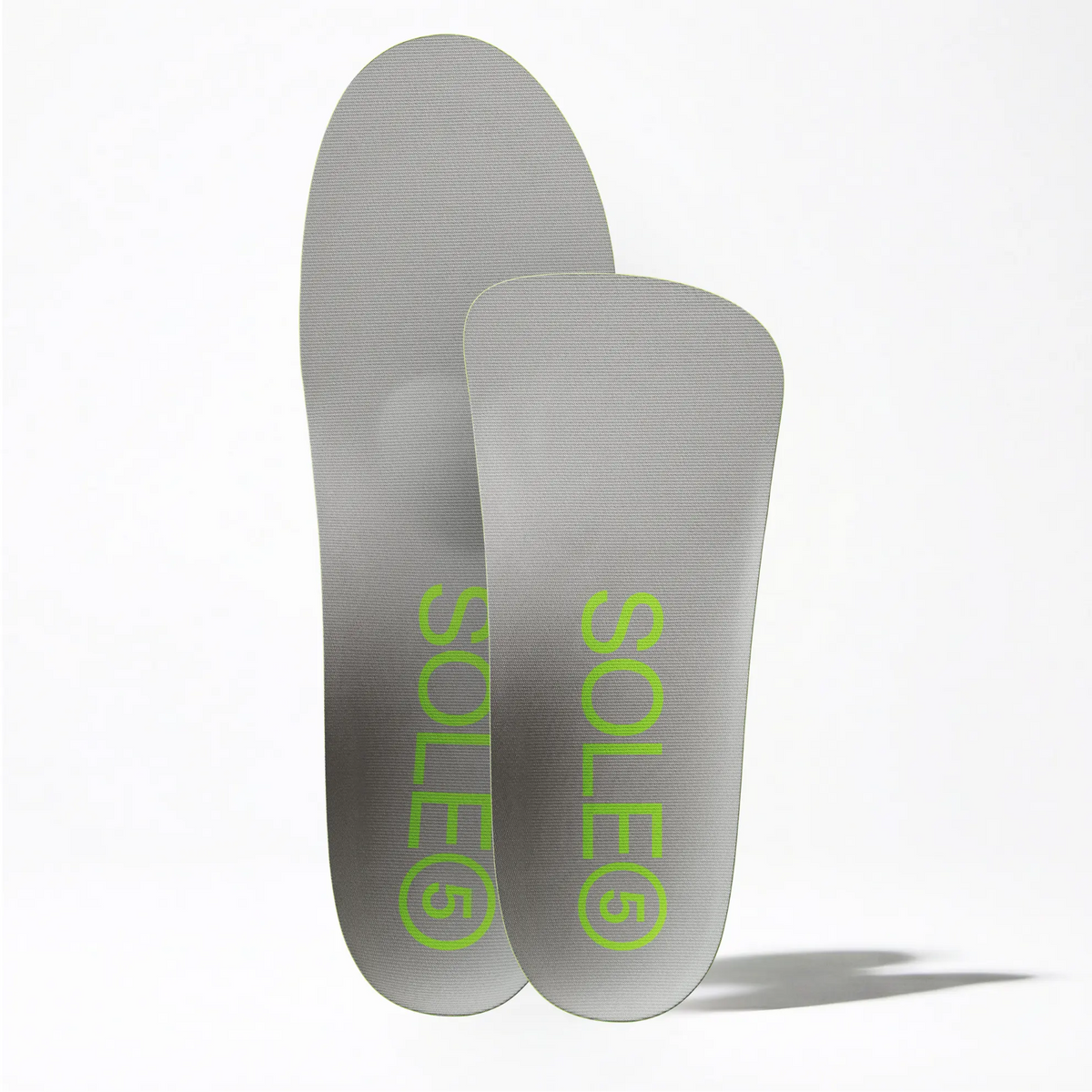 SOLE5 Orthotic Insole bundle displaying the front of the full length and half length orthotic insoles, highlighting the SOLE5 logo on the front of both.