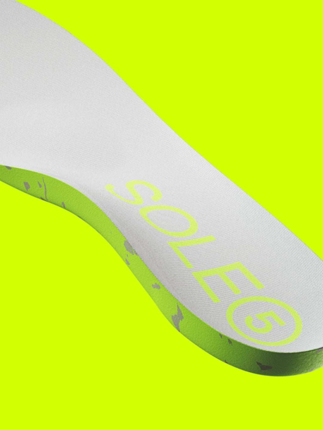 Close up of SOLE5 Full Length Orthotic Insole. highlighting the side profile and arch support