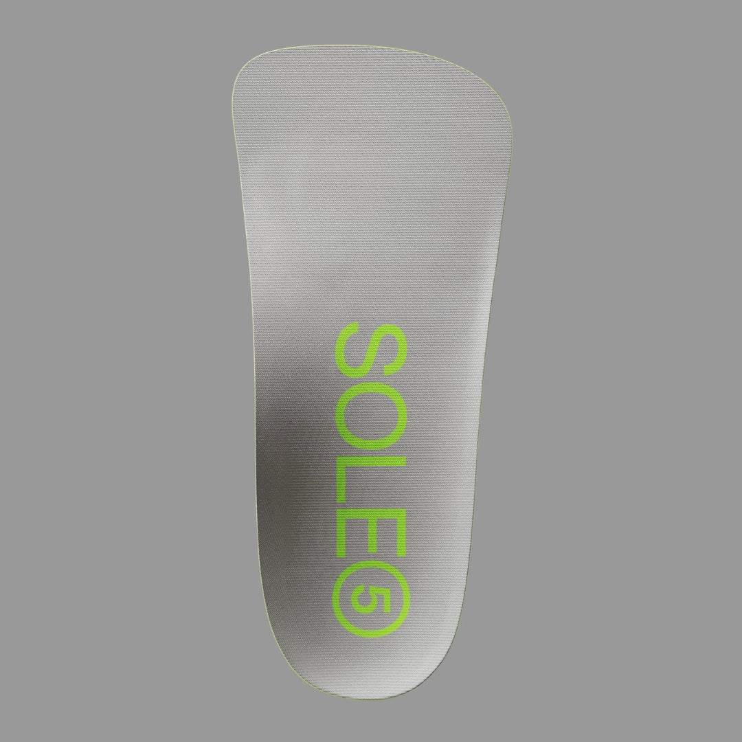 Showing unique & sleek shape of SOLE5 Half Length Orthotic Insole on grey background
