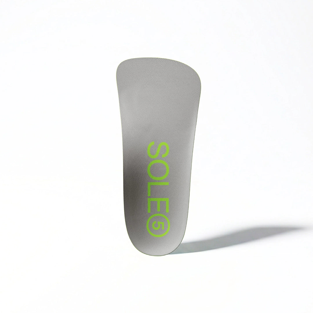 SOLE5 Grey Orthotic Insoles with 'SOLE5' branding on a white background